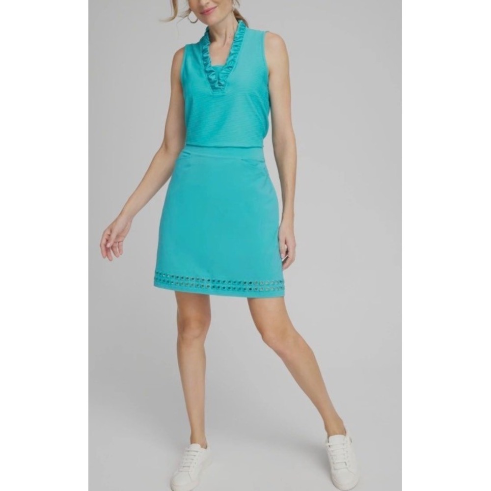 Chico's Size 00 (2) Zenergy UPF Embroidered Eyelet Hem Skort Turquoise Golf Walk